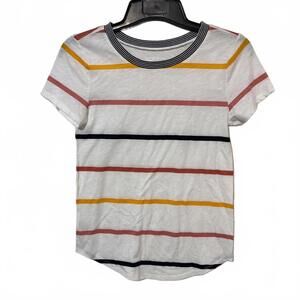 LOFT White Crew Neck Women's Striped Elevated Basics Short Sleeve T-Shirt XS
